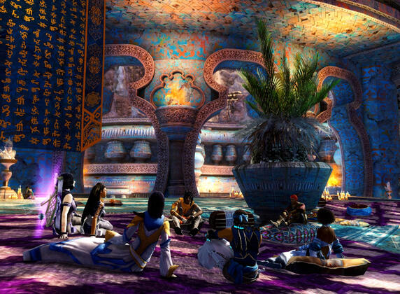 Zephyrite travelers at the Temple of Kormir.